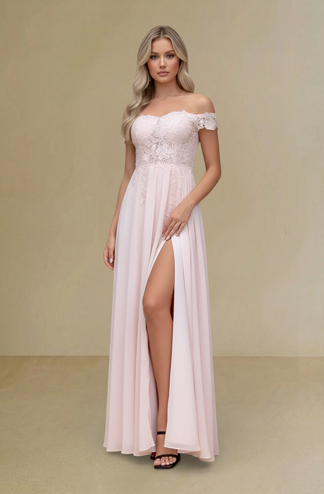Strapless Floral Embroidered Evening Dress