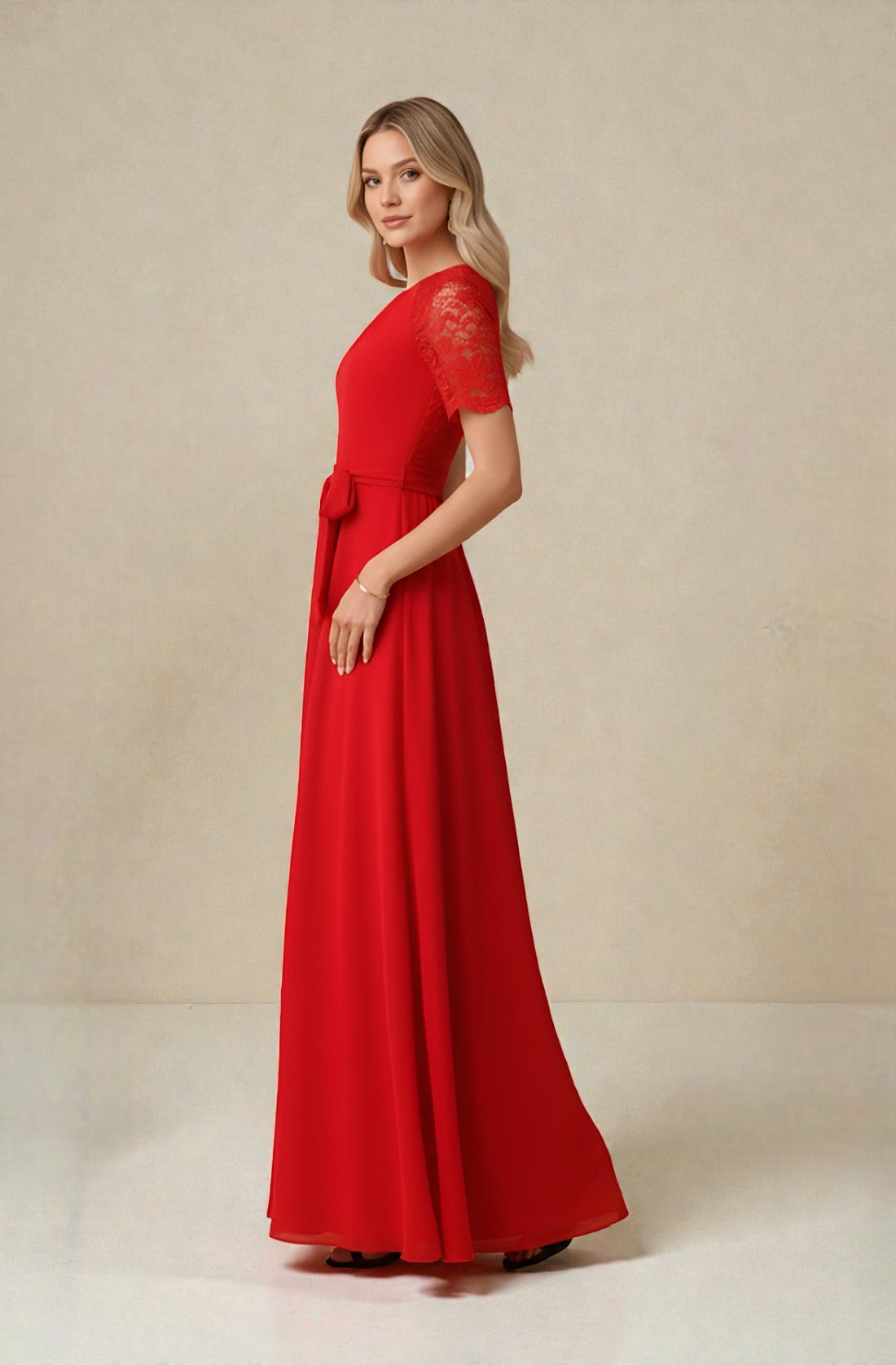 Full Sleeve O-Neck Embroidered Chiffon