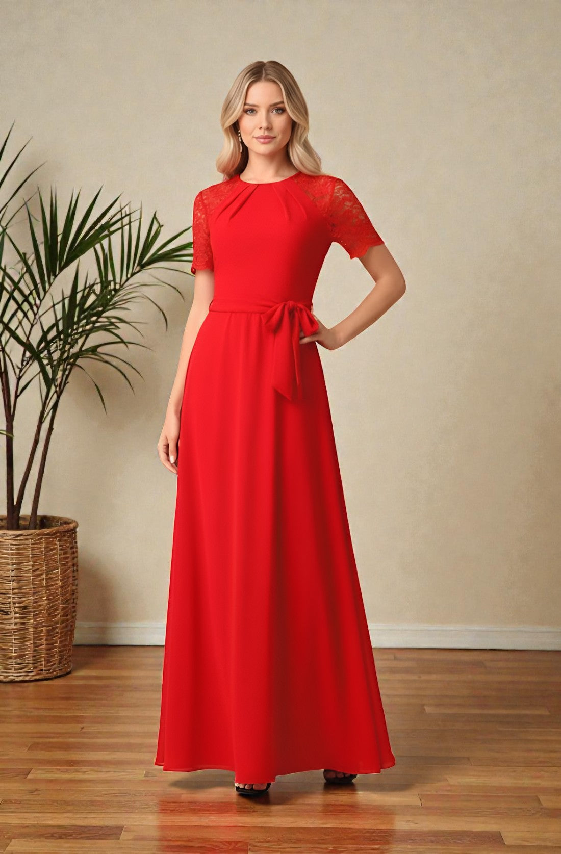 Full Sleeve O-Neck Embroidered Chiffon