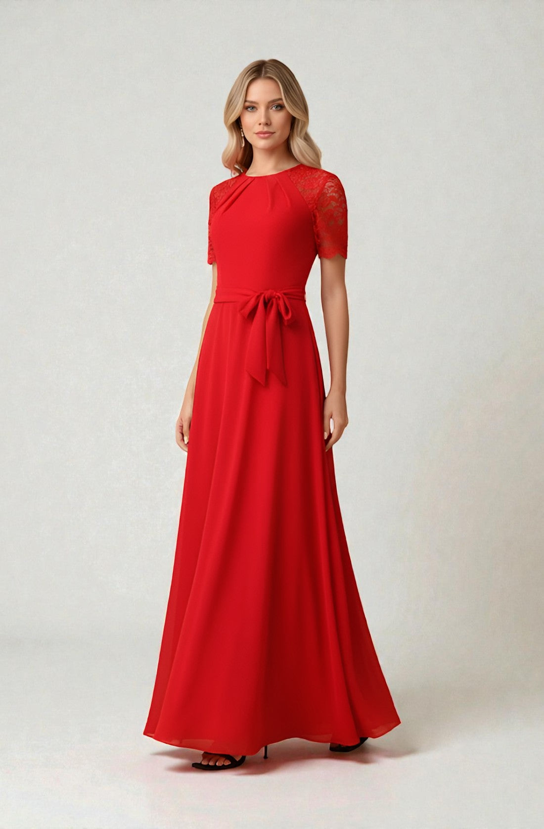 Full Sleeve O-Neck Embroidered Chiffon