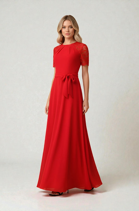 Full Sleeve O-Neck Embroidered Chiffon