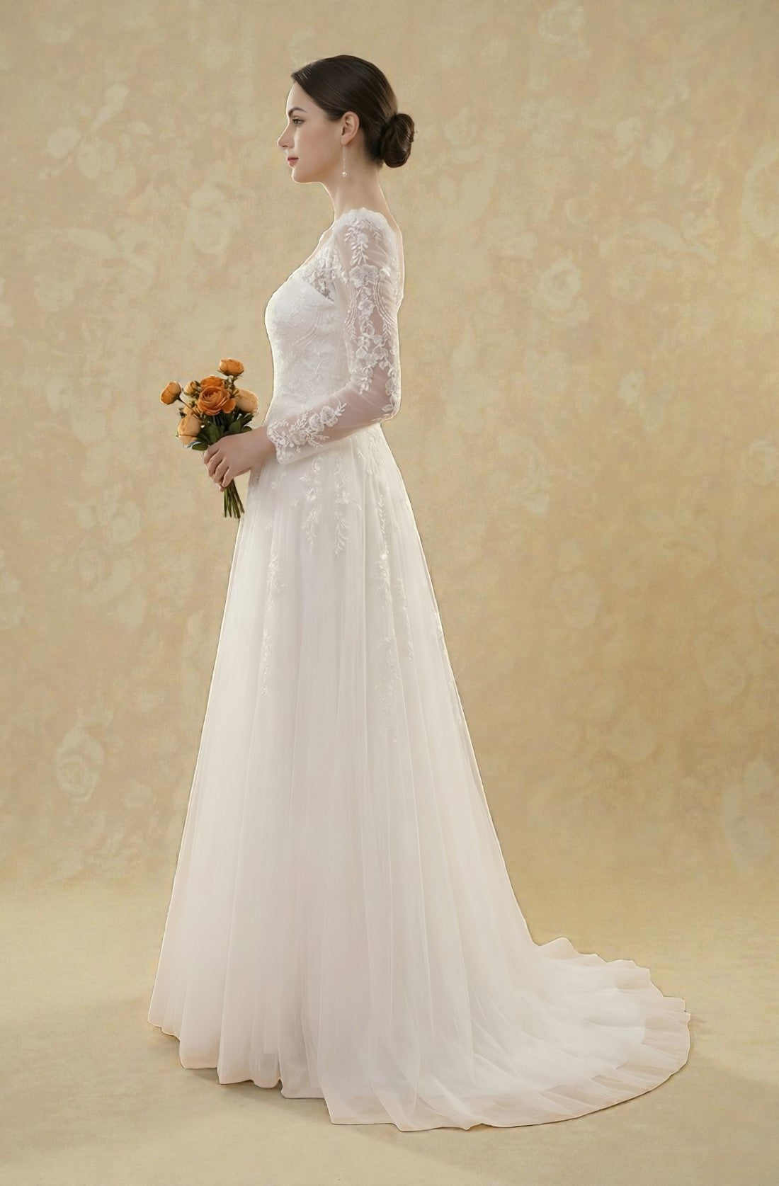Rosalyn Square-Neck Lace Gown