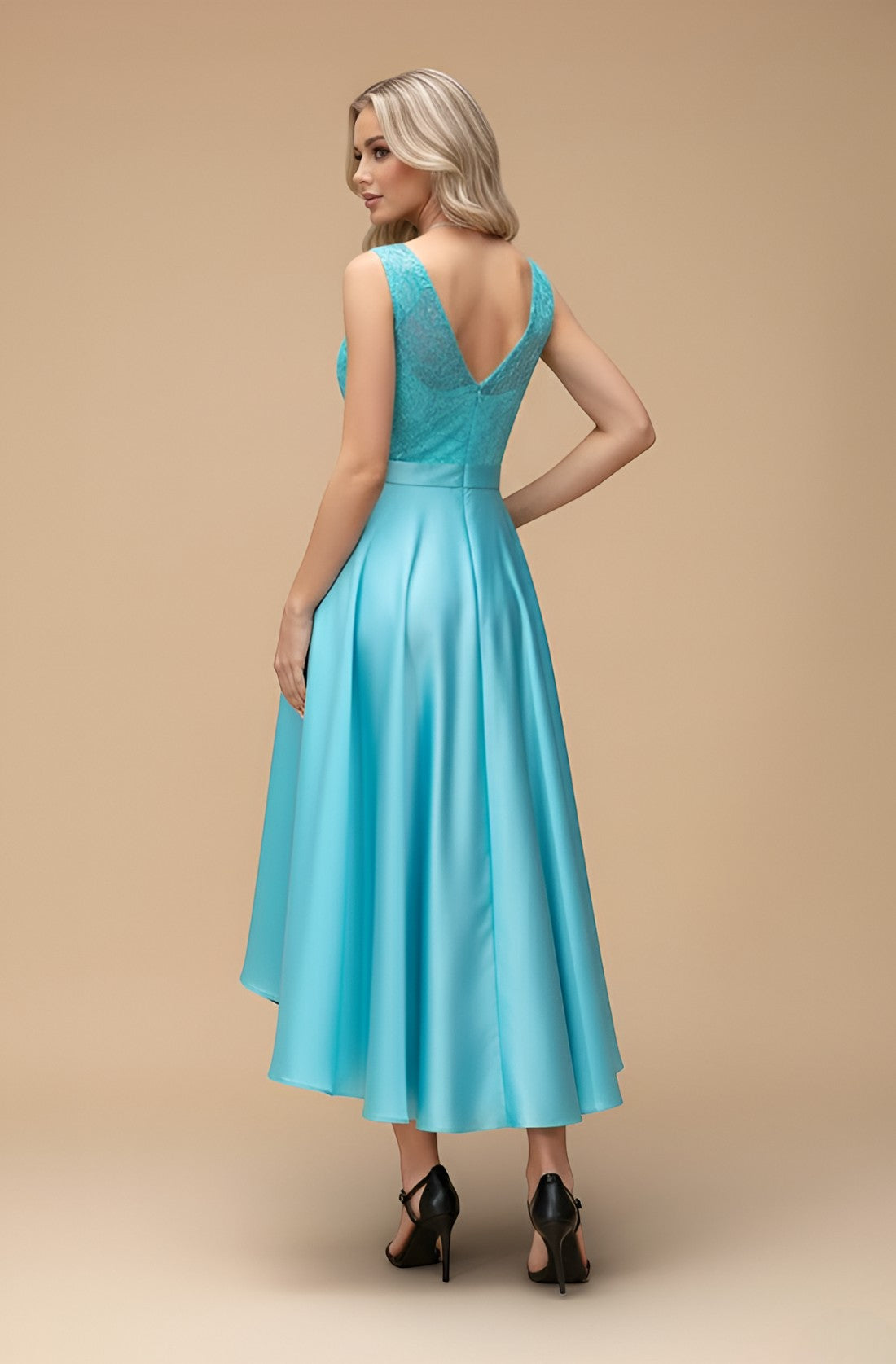 Embroidered Backless Satin Evening Gown