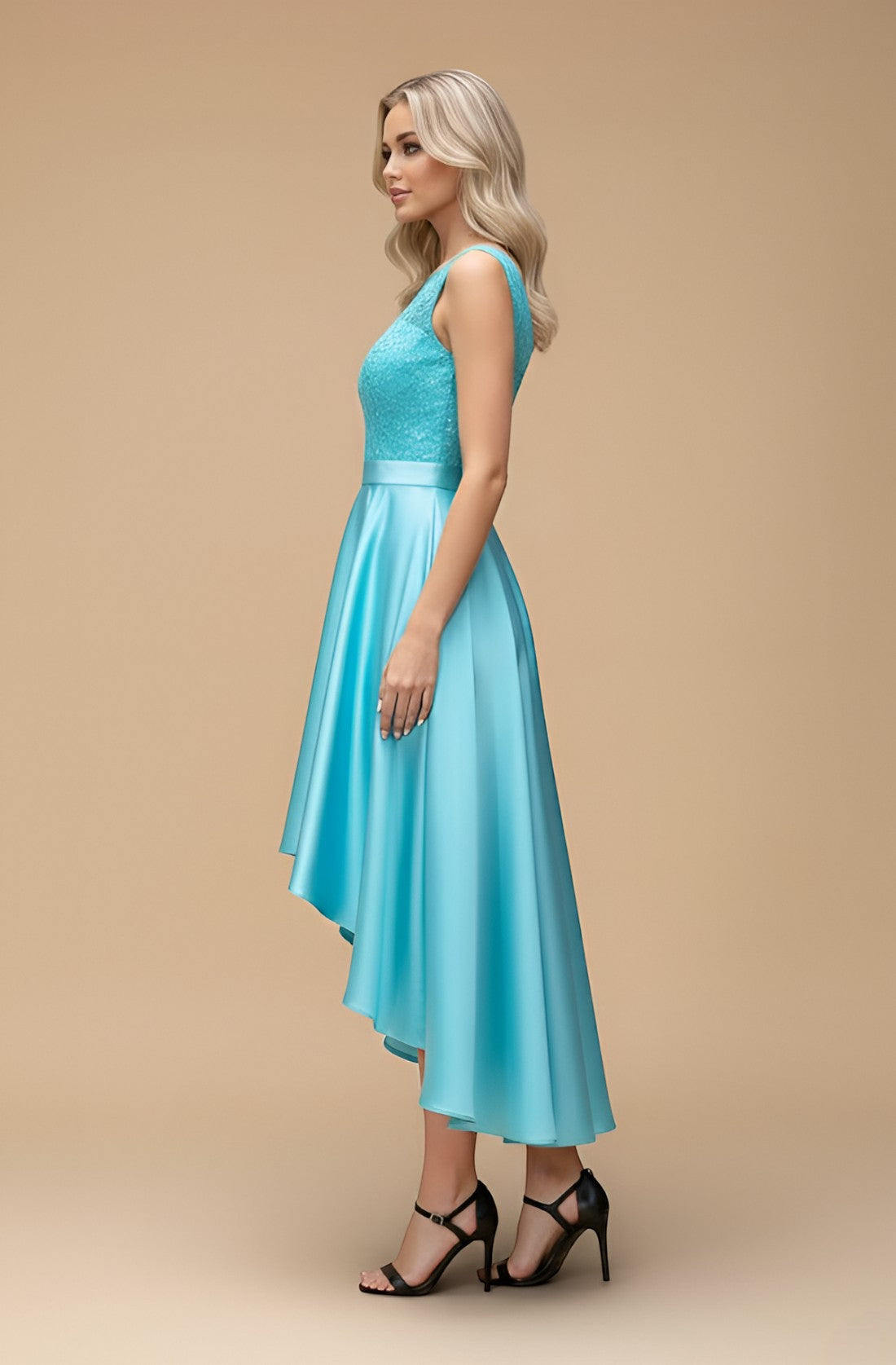 Embroidered Backless Satin Evening Gown