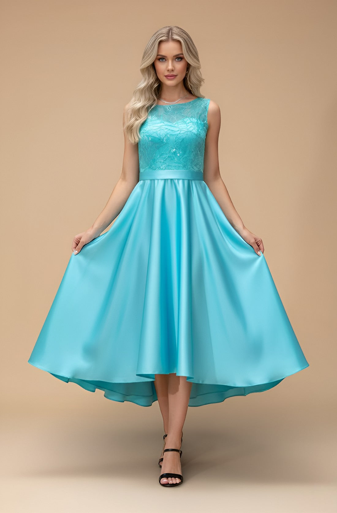 Embroidered Backless Satin Evening Gown