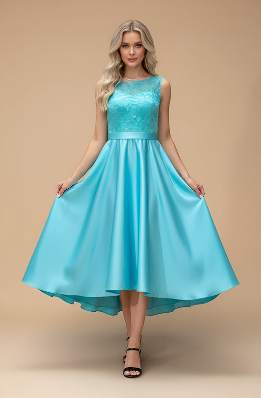 Embroidered Backless Satin Evening Gown