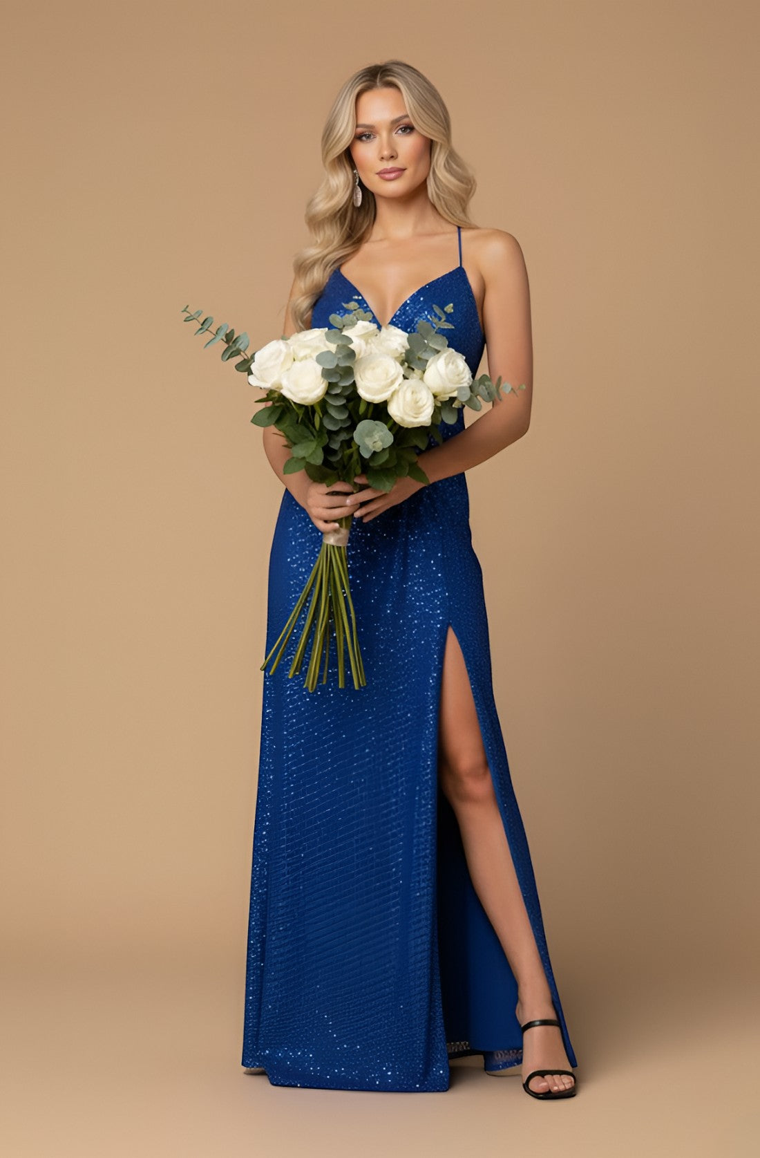 Criss-Cross Neckline Satin Evening Dress