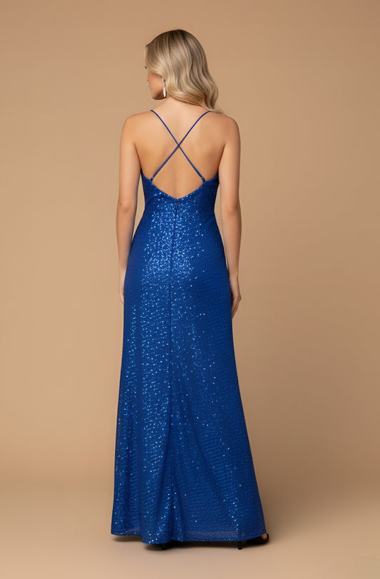 Criss-Cross Neckline Satin Evening Dress