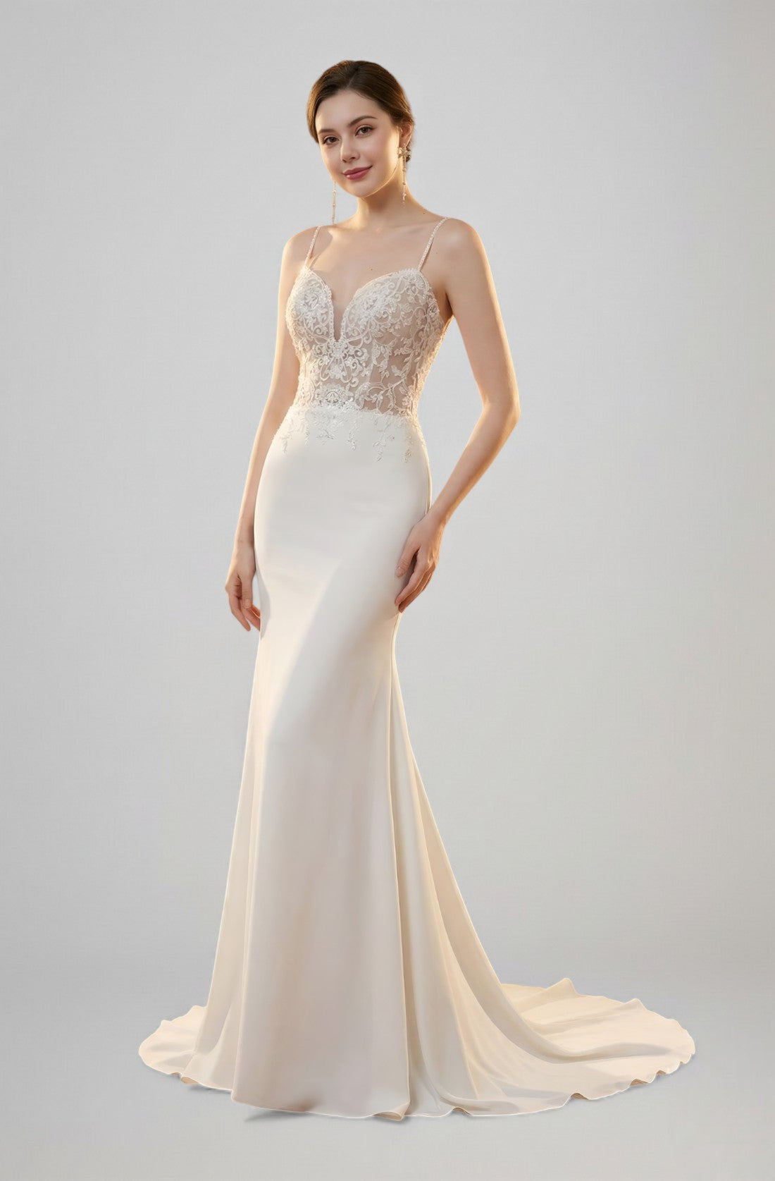 Solene Scoop-Neck Lace Gown