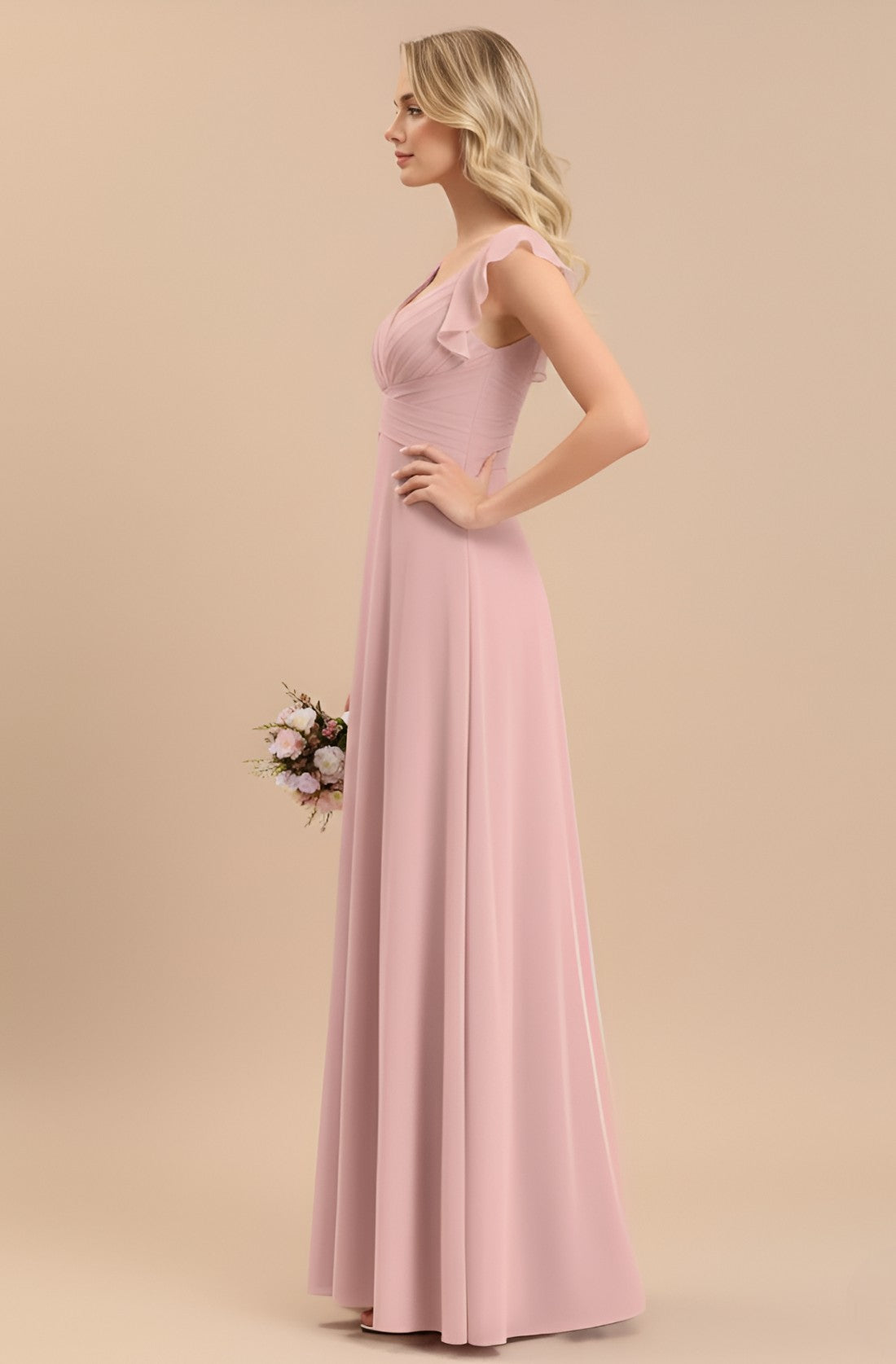 Spaghetti Strap Square Neck Chiffon Evening Dress
