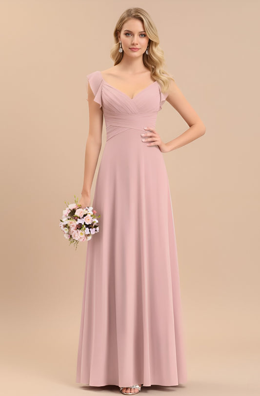Spaghetti Strap Square Neck Chiffon Evening Dress