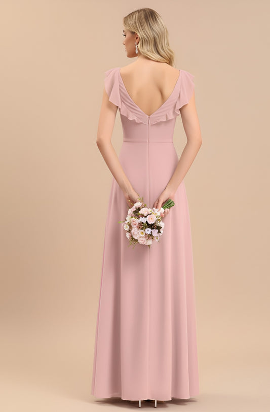 Spaghetti Strap Square Neck Chiffon Evening Dress
