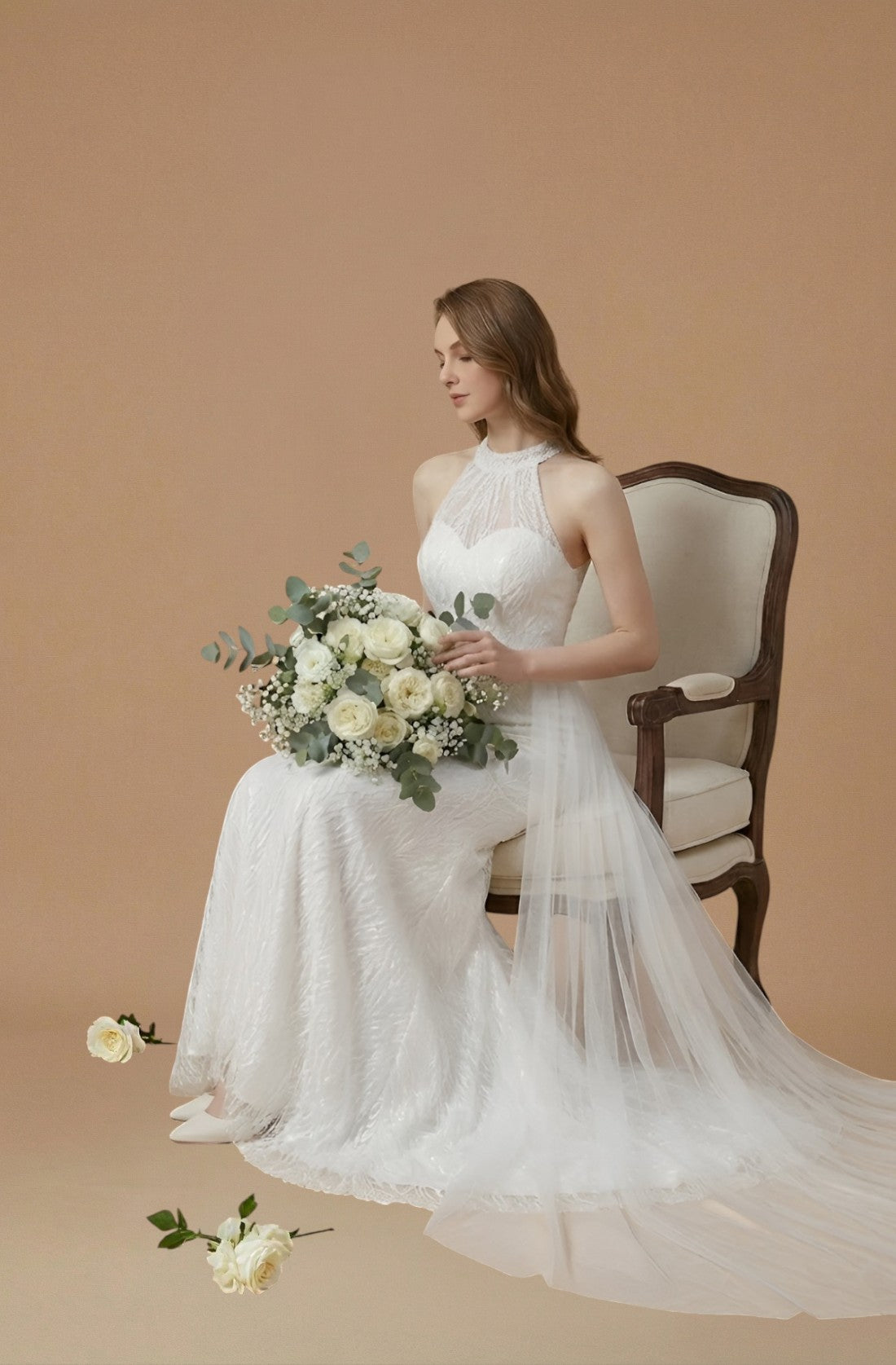 Halter Lace Mermaid Wedding Dress