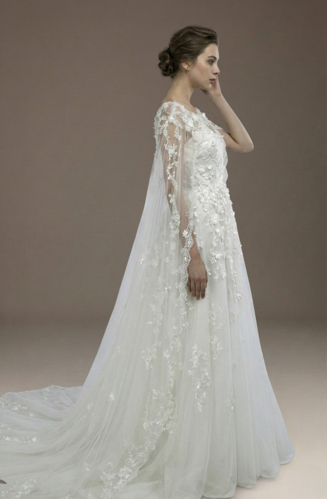 Lunara Cape Lace A-Line Gown
