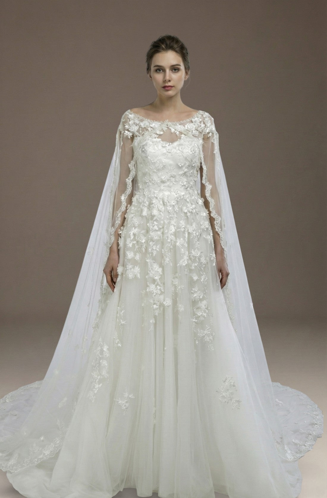 Lunara Cape Lace A-Line Gown