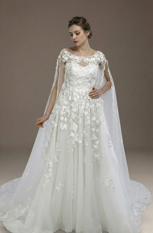 Lunara Cape Lace A-Line Gown