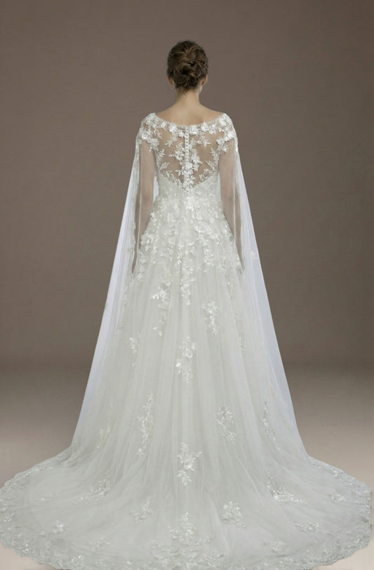Lunara Cape Lace A-Line Gown