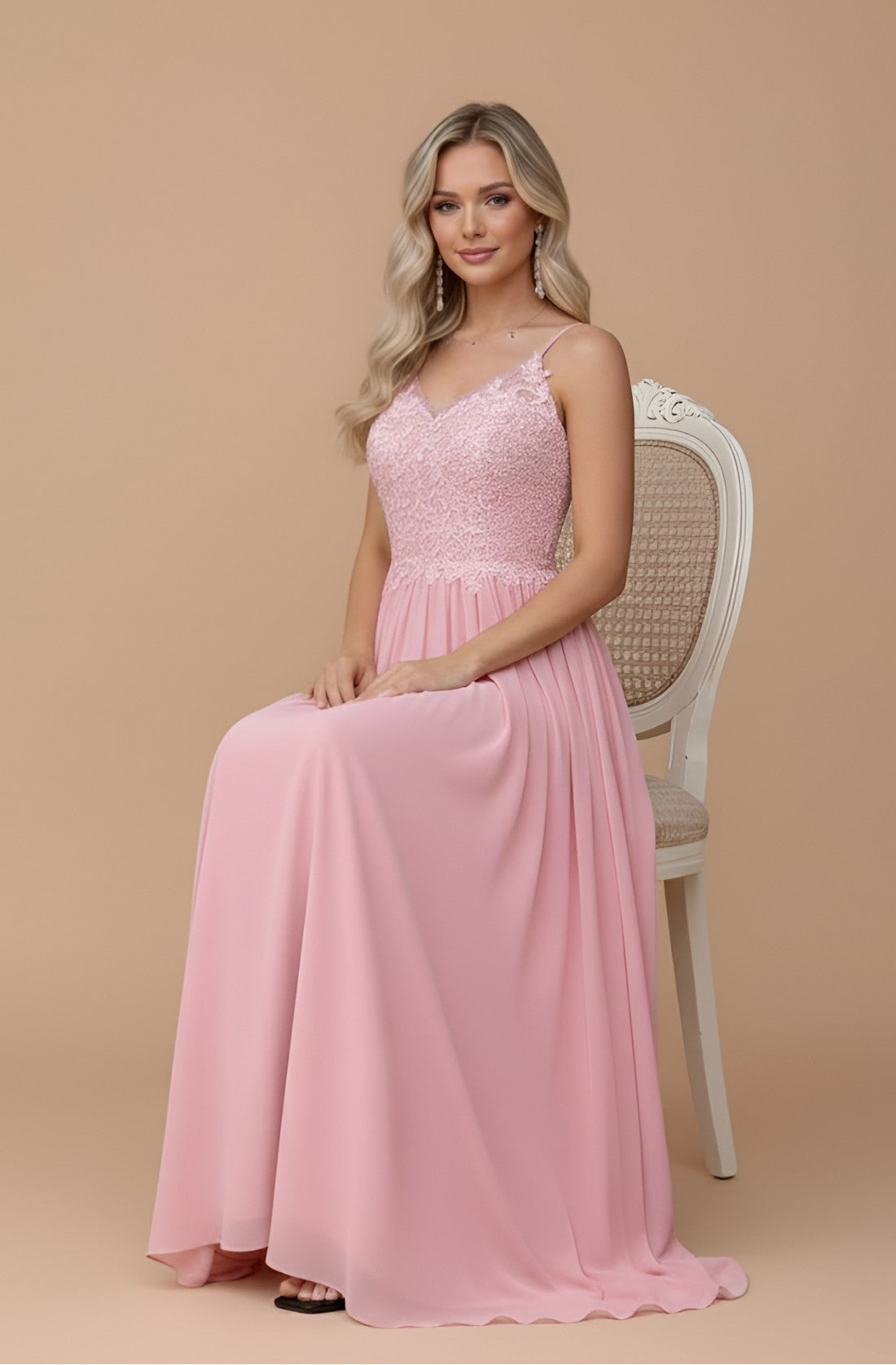 Backless Embroidered Chiffon Evening Dress