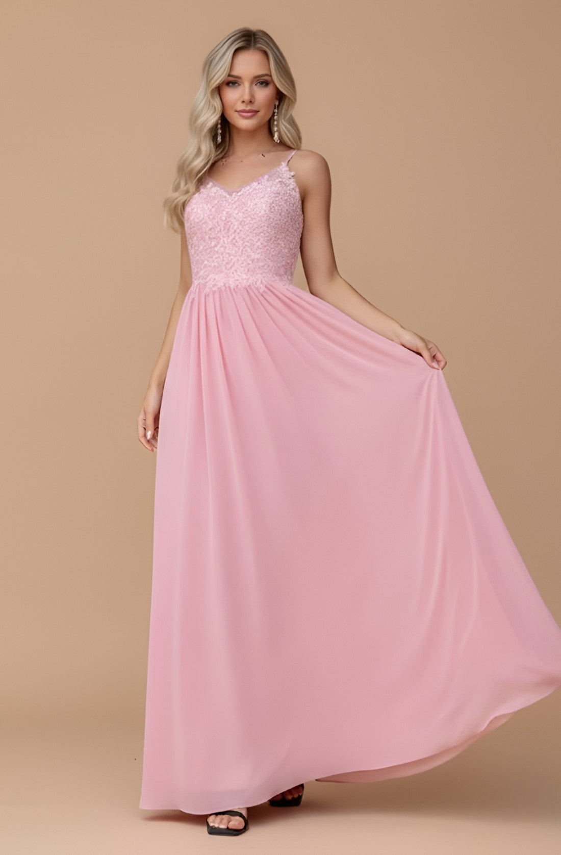 Backless Embroidered Chiffon Evening Dress