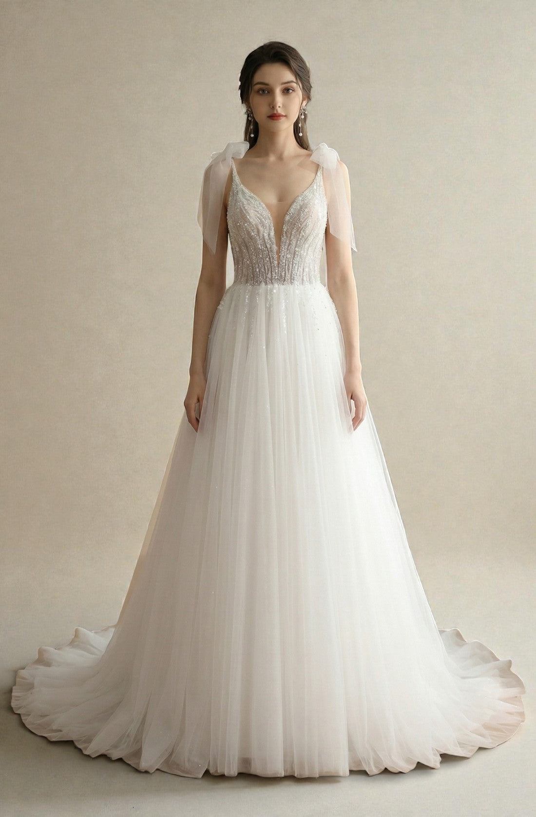 Evelisse Royal Flare-Sleeve Gown