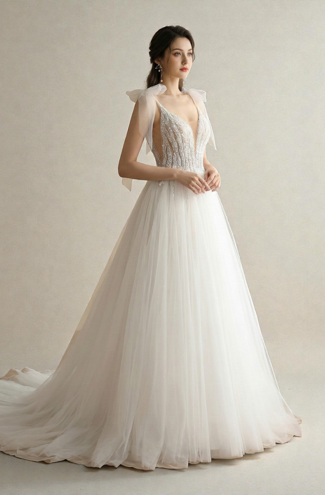 Evelisse Royal Flare-Sleeve Gown