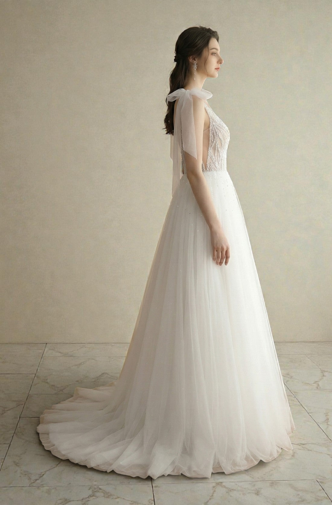 Evelisse Royal Flare-Sleeve Gown