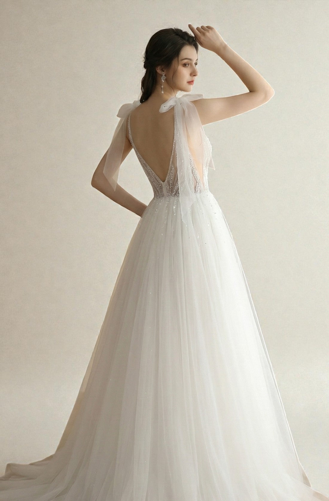 Evelisse Royal Flare-Sleeve Gown